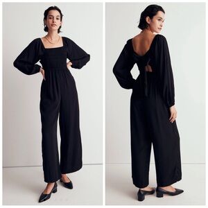 •MADEWELL• Lucie Tie-Back‎ Long-Sleeve Jumpsuit in Black Star Jacquard Size 4